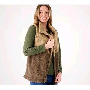Women's Koolaburra by UGG Brushed Back Sherpa Open Front Vest Tan Brown Small